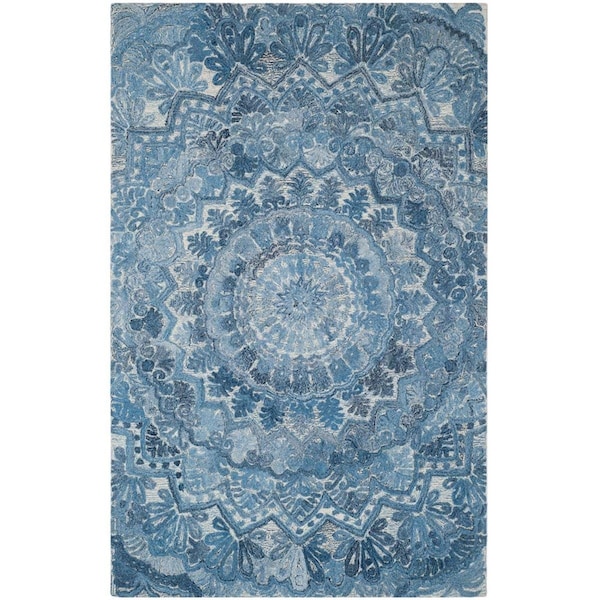 Safavieh 4 x 6 ft. Marquee Rectangle Hand-Made Rug Blue & Ivory MRQ110D-4 - main